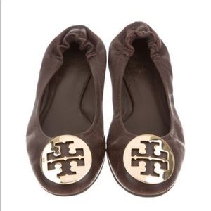 Brown Tory Burch Reva Flat